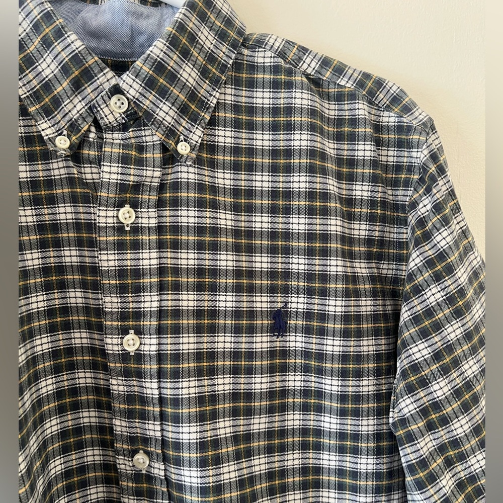 Ralph Lauren Men's Button-Down Plaid Shirt in Olive and Yellow - Picture 2 of 4